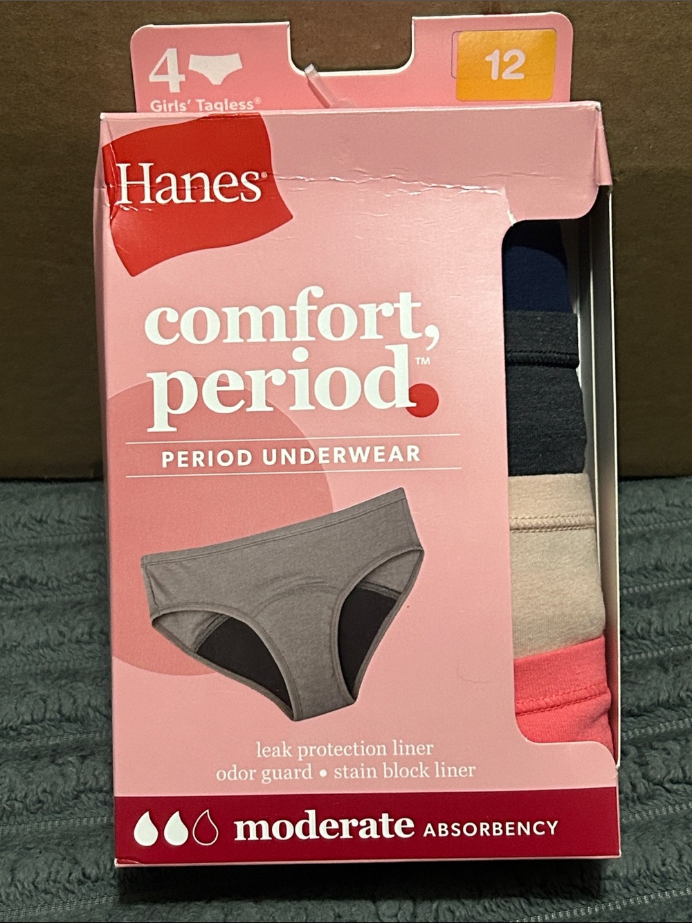 New* Hanes Comfort Period underwear- girls sz 12 (4pk)